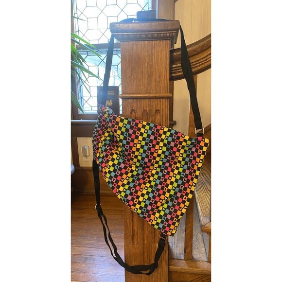 Disney Parks Mickey Mouse Cinch Bag Drawstring Colorful Checkered Side Zipper - Picture 4 of 7